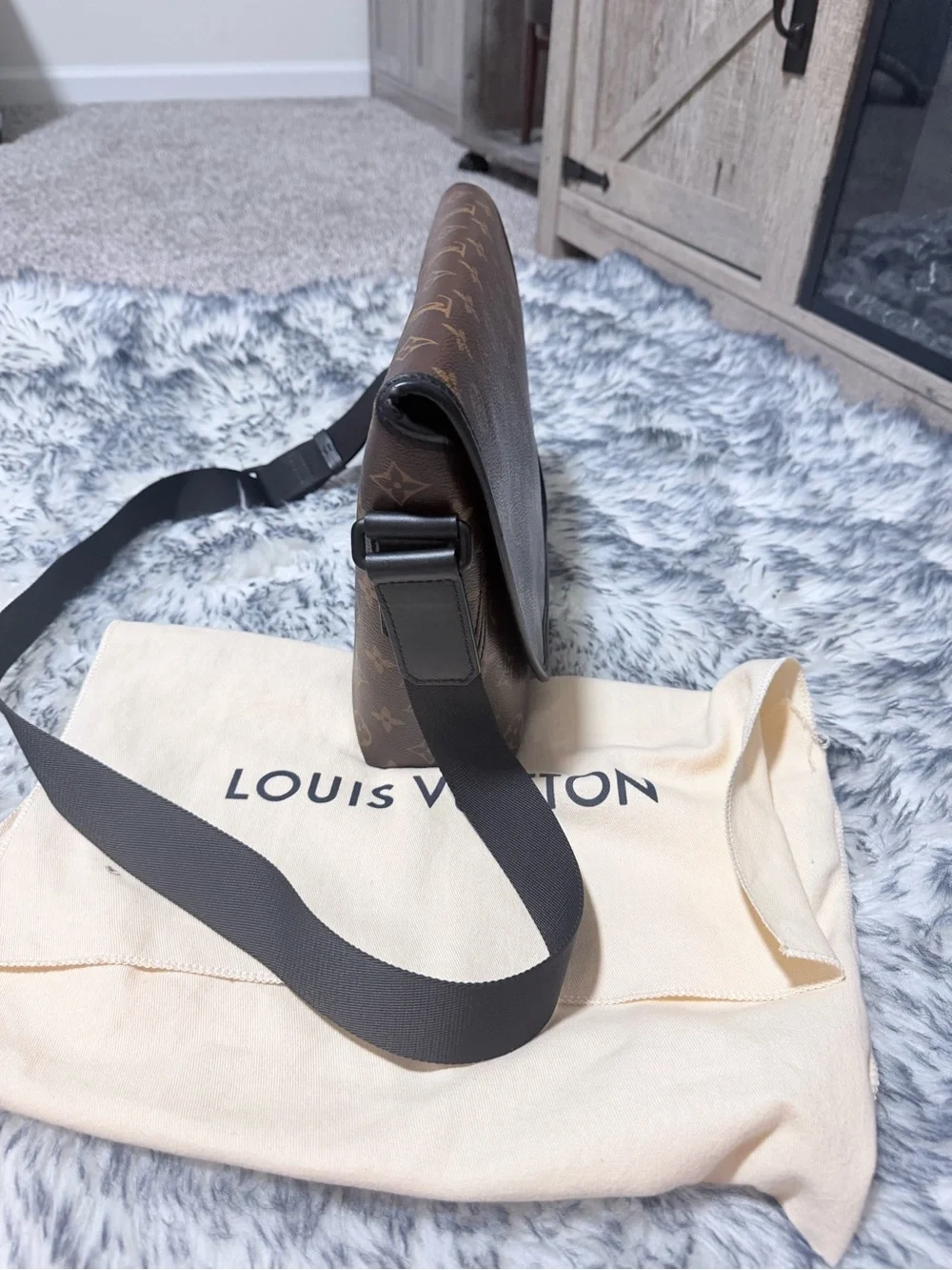 Monogram Canvas Crossbody Messenger Bag - Brown
